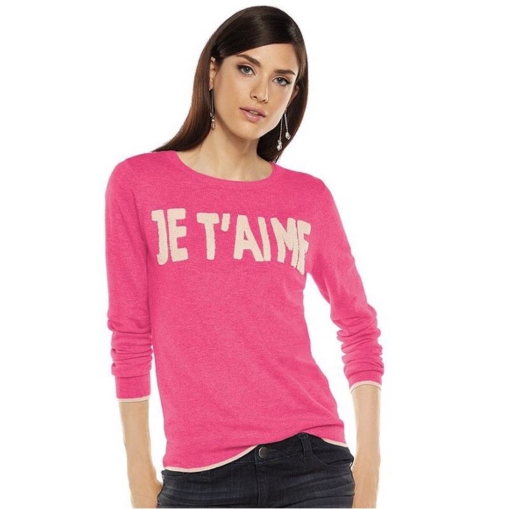 Elle sz S pink cotton blend sweater appliqué Valentine’s day barbiecore romantic